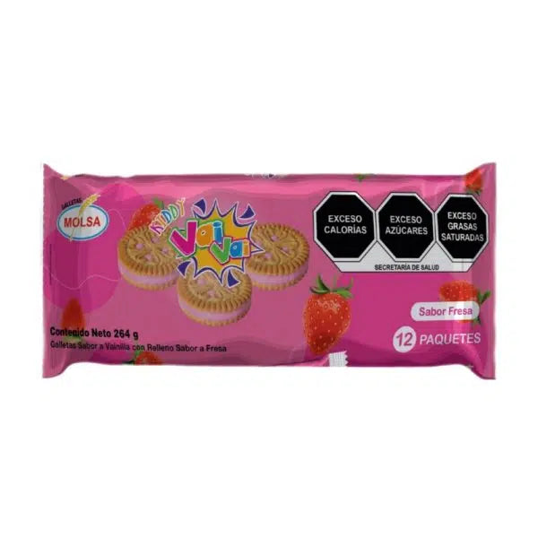 Galletas Vainilla Rellena Sabor a Fresa 264 g (12 paquetes)